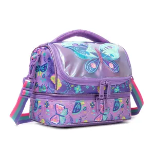 Cute Butterfly Print Lunch Box for Toddler Girls, 100% Machine Washable & Heavy Duty, Large Capacity Insulated Cooler Bag for School Travel, BPA-Free & Easy-to-Clean Student Meal Bag gift
