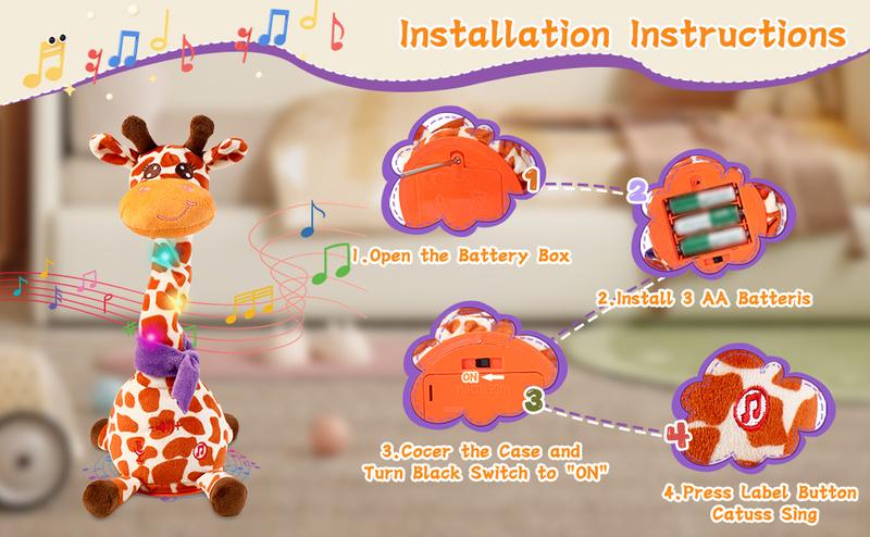 EMOIN Dancing Talking Giraffe Toy, Stuffed Animal Baby Toy Repeating What You Say, Glowing Musical Electronic Giraffe Gifts for Toddlers 1-3 Years Old (Giraffe)
