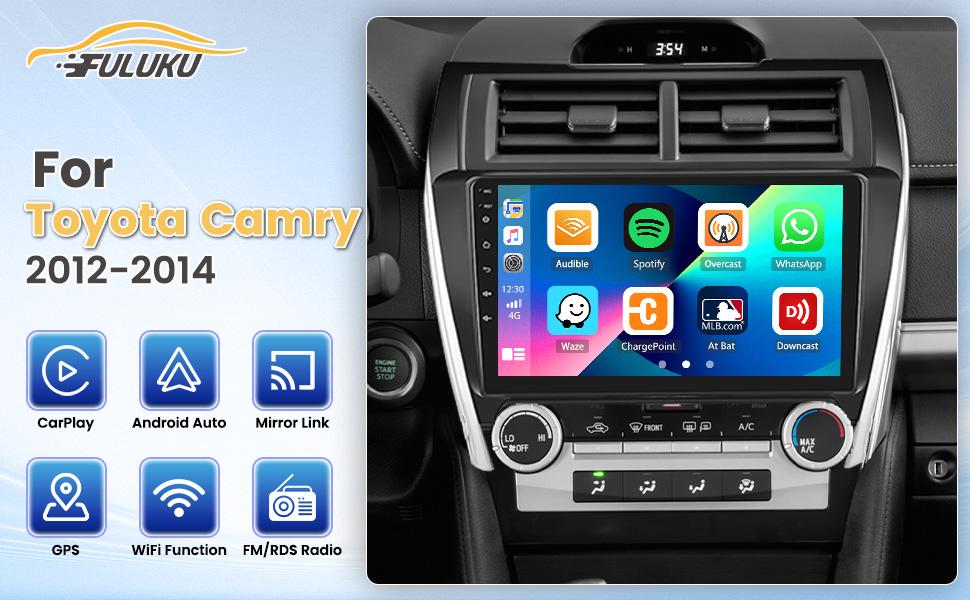 Toyota Camry 2012-2014 Android Car Stereo | with Wireless Carplay & Android Auto | 10" Touch Screen Radio Dash Kit | GPS Navigation, WiFi, Bluetooth, SWC Mirror Link, Mic Backup Camera
