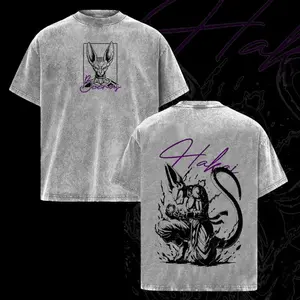 Nova Hero Co. Beerus - DBZ Oversized Vintage Washed Anime Tee, Heavyweight Acid Wash Streetwear Featuring Hakai Manga Line Art, Unisex Retro Soft Cotton Graphic Shirt for Men Women, Loose Fit Daily Outfit Gift for DBZ Fans