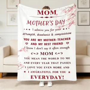 2026 Mother's Day Gift for Mom Soft Cozy Flannel Blanket Heartfelt Love Letter Grateful Keepsake Warm Plush Throw for Bedroom Sofa Sentimental Gift from Daughter Son