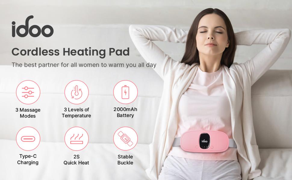 IDOO Portable Cordless Heating Pad, Spring Glow Up, Triple Vibrating Waist & Abdominal Massager for Cramps Relief, 5S Fast Heating, Perfect Gift for Women, Period Cramp Solution, Endometriosis Pain Relief