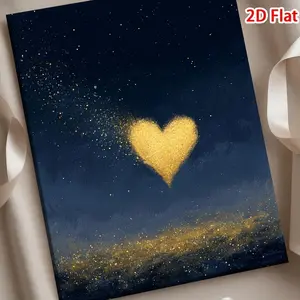 1pc Framed Celestial Glittering Golden Heart & Sapphire Blue Starry Sky - Frame Wrap-Around Canvas Painting, Romantic Bedside Decor Suitable for Living Room, Bathroom, Christmas & Valentine's Day Gift, Deep Blue Background Contemporary Elegant	