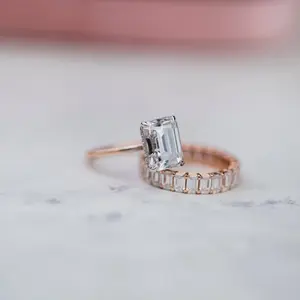 FLASH SALE- Yellow Gold 3.5ct Emerald Cut Engagement Ring & Emerald Cut Band