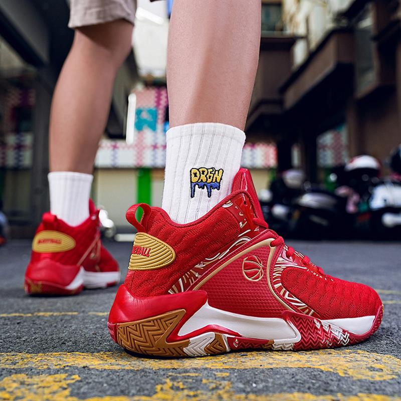 Men's High Top red design BasketballShoes- Stylish, breathable, durable men sports shoes suitable for leisure and outdoor activities.with non-slip.wear- resistant design. mesh upper and fabric lining. suitable for alIl seasons everyday use