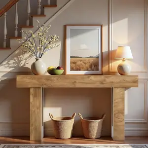 Farmhouse Wood Console Table 63" Rectangular Entryway Hall Tables Narrow Long Hallway Foyer Table for Living Room Entrance,Natural