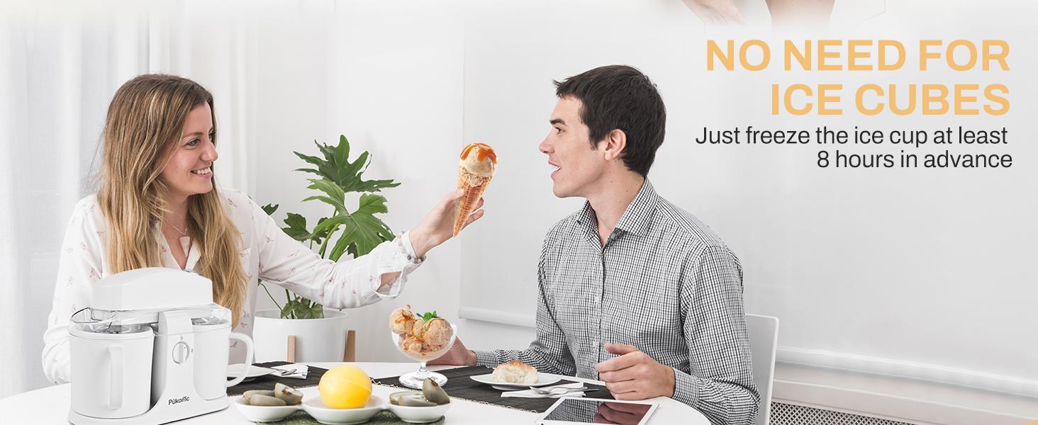 Pukomc Ice Cream Maker Machine for Home Use with Two Ice Cream Bowls Simple Operation Easy to Clean White Easy Fast Use Perfect Dessert,The best Christmas New Year gift