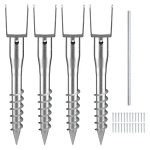 VEVOR No Dig Ground Anchor,  , 4 Pack 3.94 x 2.76 x 27.56 in DIY Screw in Post Stake, Includes 6 Lag Bolts & a Rebar, U-Shape Heavy Duty Steel Post Holder, Great for Mailbox Posts and Fence Posts