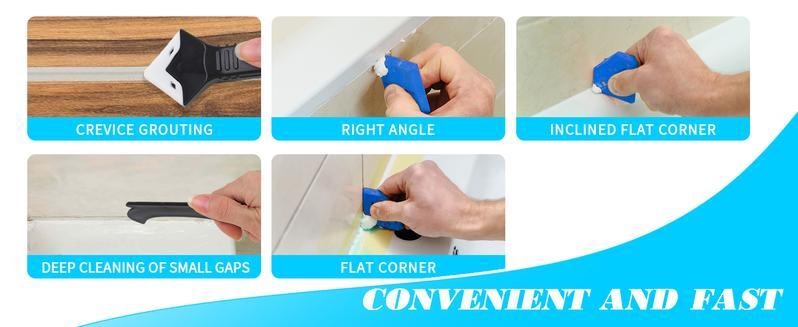 11Pcs Silicone Caulking Tools 3 in1 Grout Removal Tool(Stainless Steelhead)&Grout Remove Scraper, Caulk Remover for Kitchen/Bathroom/Window