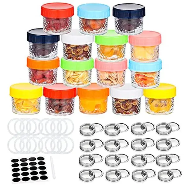 GARVEE 4 oz/120 ml Mini Mason Jars, 16 Pack Glass Canning Jars with Regular Lids and Bands, Small Glass Jars for Spice, Jam, Honey, Jelly, Dessert, Shower Wedding Favors, DIY Candles Decor
