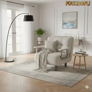 3-in-1 Convertible Sleeper Chair Bed for Small Spaces 5-Position Recliner Armchair Corduroy Fabric, Folding Guest Bed Chair for Apartment, Home Office(White,65x68x82 cm)