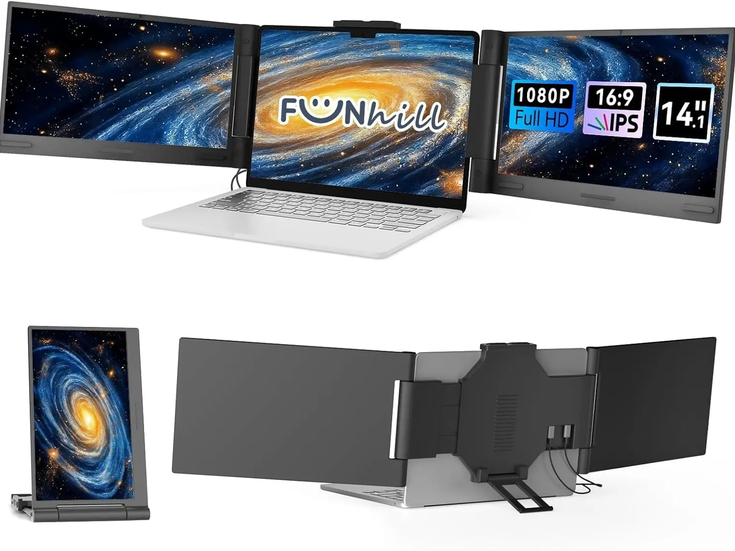 Laptop Screen Extender 14 inch Laptop Monitor Extender 1080P IPS, Triple Portable Monitor for Laptops 13-17.3" with USB-C DP/HDMI Port, Plug-Play Portable Screen for Windows/Mac/Chrome/Android,back to school,back to school haul