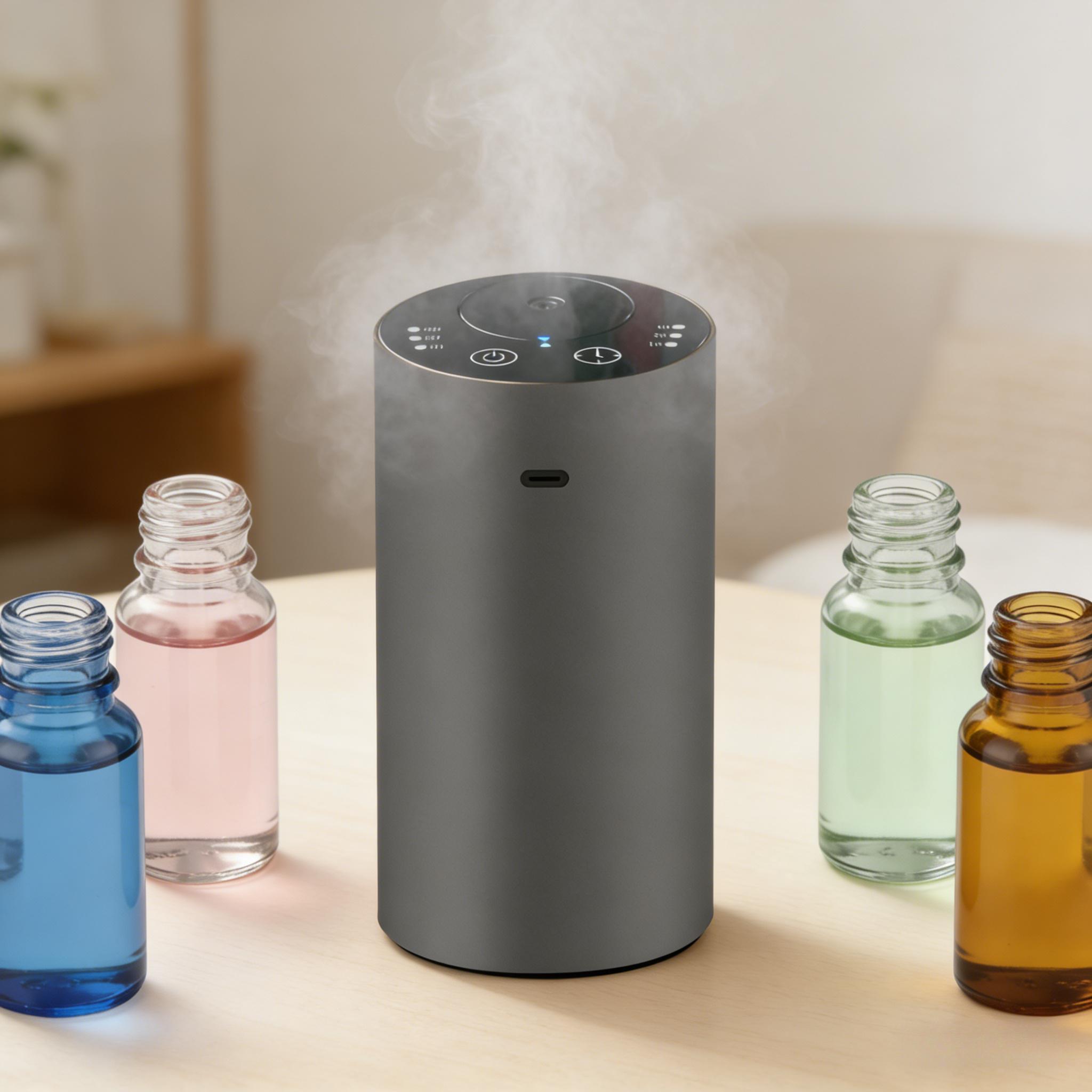 Waterless Essential Oil Diffuser with  Adjustable Mist Cordless Aromatherapy for Car, Portable Air Freshener with Premium Aluminum Alloy & Type-C Charging (Black)