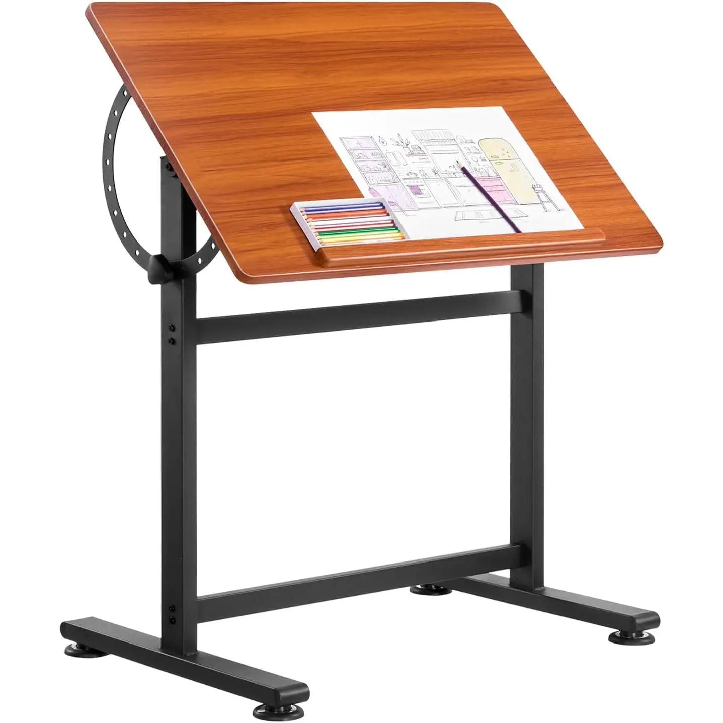 VEVOR Drafting Table, Adjustable 0 ° –90 °   Tilt Drawing Desk, Portable Artist Table with Black H-Frame and Brown Desktop, Wooden Painting Desk Craft Workstation for Reading, Writing, Crafting, Meeting,sohochic