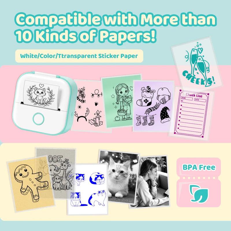 Phomemo T02 Mini Thermal Printer Wireless Pocket Printer for DIY, Journal, Student Birthday Gift - Green Sticker Bluetooth Portable toy