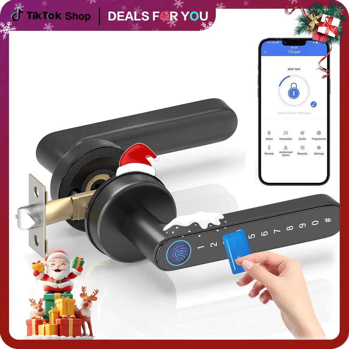 [Deals for You Days]  Smart Fingerprint Door Lock 1 Count Keyless Entry Lock with Keyboard Handle, Digital Electric Biometric Technology for Bedroom Home Use,FathersDayGift
