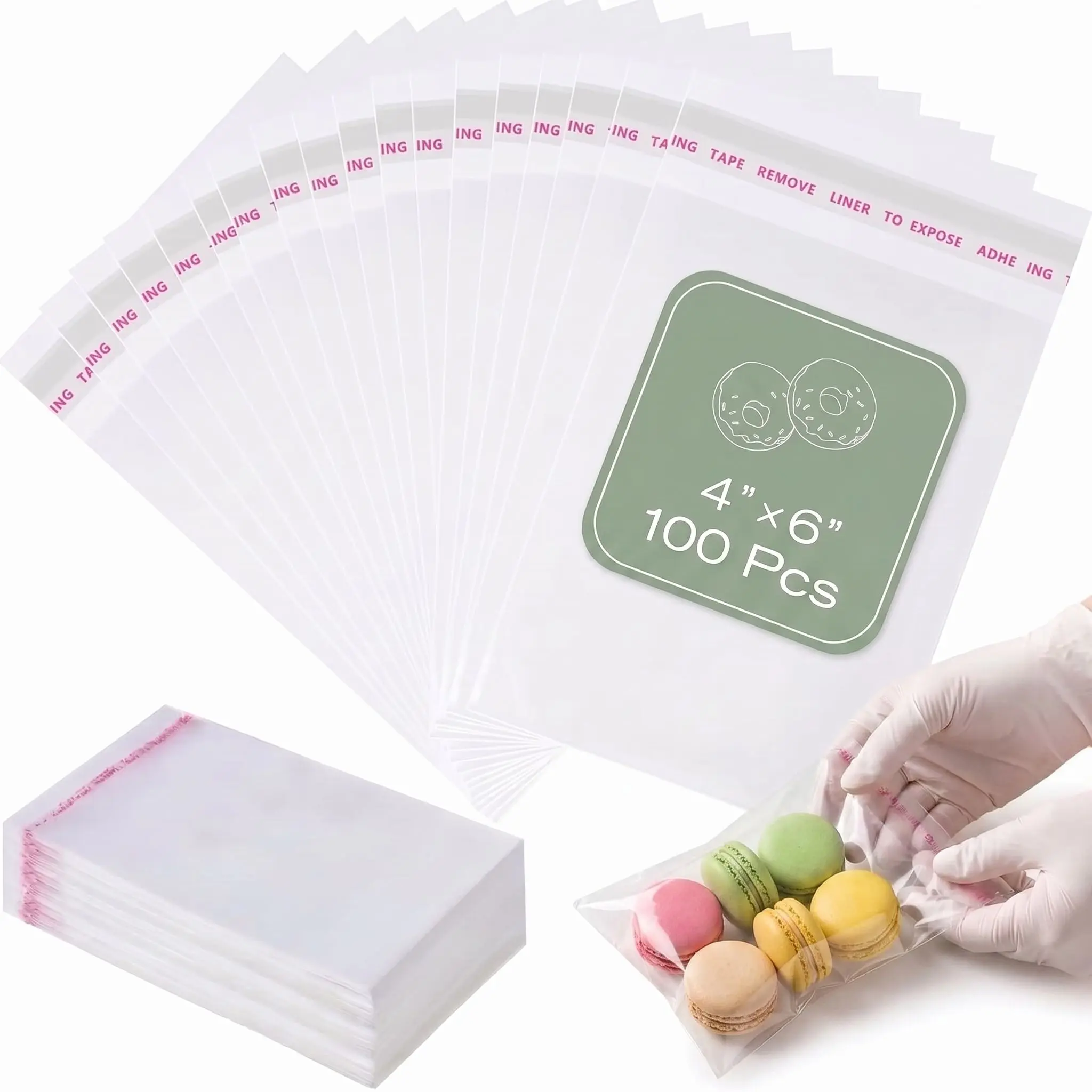 4x6 Inches 100 Pcs Clear Self Sealing Cellophane Bags Cookie Bags Resealable Cellophane Bag for Packaging Cookies,Gifts,Favors, Products,Candy