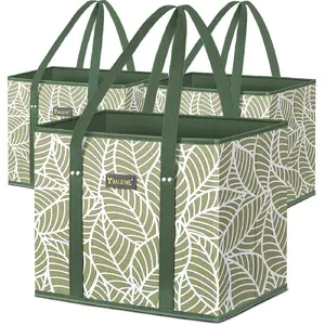 3Pk Reusable Grocery Bags, Foldable Shopping Bags for Groceries with Reinforced Bottom & Handles (Antique Foliage)