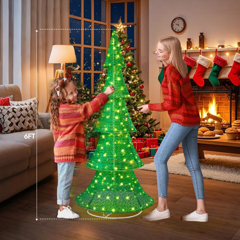 6ft Pre-Lit Pop-Up Christmas Tree with 200 LED Lights, Large Holiday Party Christmas Decoration for Indoor and Outdoor Use, Green 6ft Pre-Lit Pop-Up Christmas Tree with 200 LED Lights, Large Holiday Party Christmas Decoration for Indoor and Outdoor Use, Green