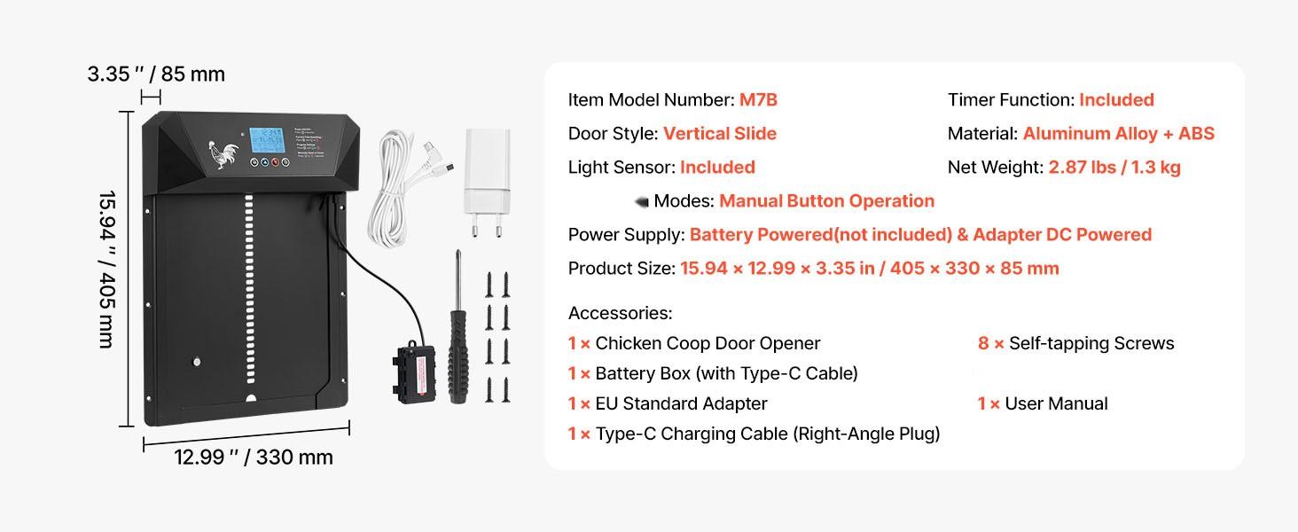 Automatic Chicken Coop Door System With DC And Battery Power, LCD Display, Light Sensor, Timer And Manual Setting, Anti-Pinch Safety, Durable Aluminum Alloy Construction, Chick Run Gate Opener For Farm Use