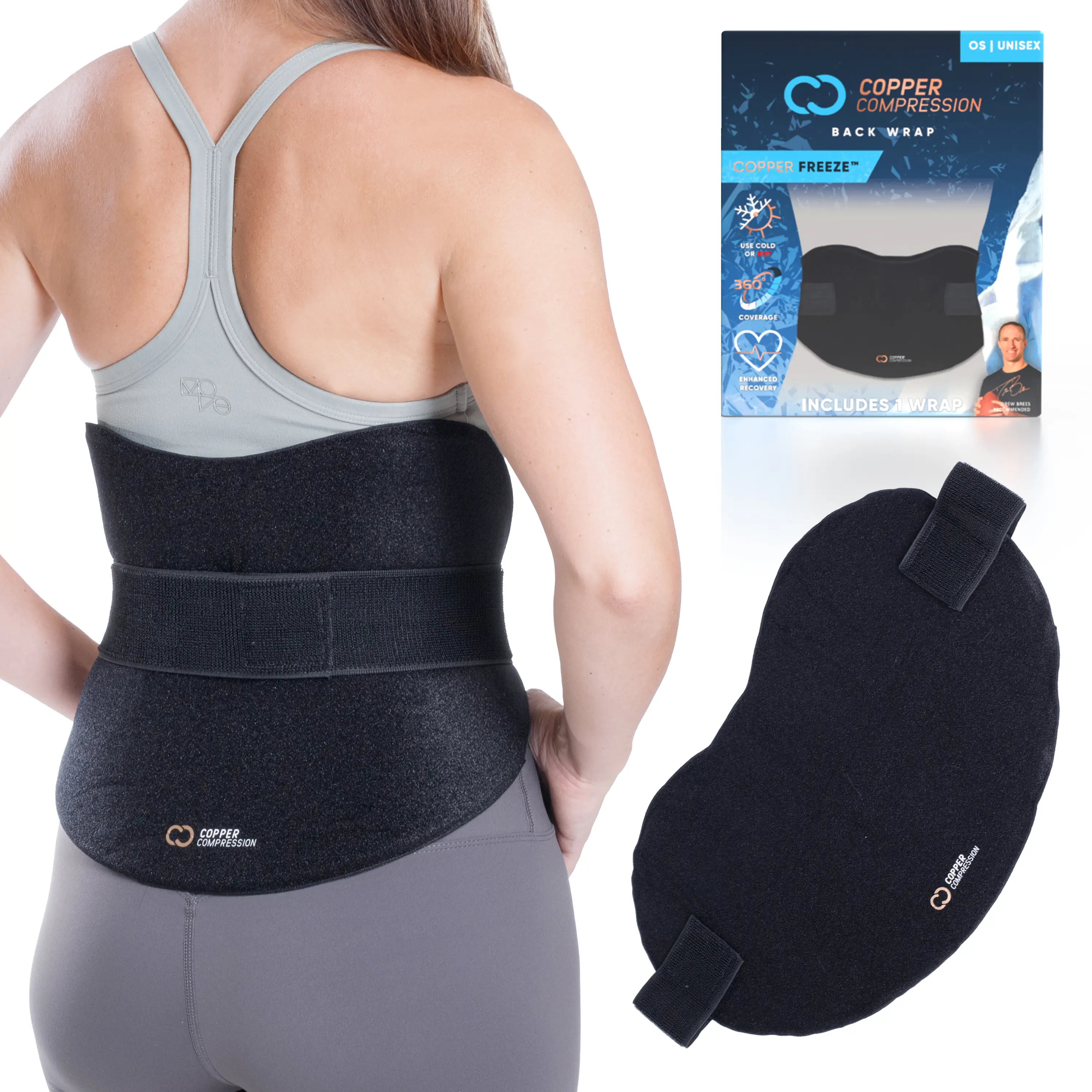 CopperFreeze Gel Hot & Cold Therapy Wrap with Adjustable Strap - Reusable, Microwavable/Freezable, One Size for Back, Stomach, Hip Support, Stomach Pain Relief, Hip Stiffness, Deep Soothing Warmth, Inflammation Calming