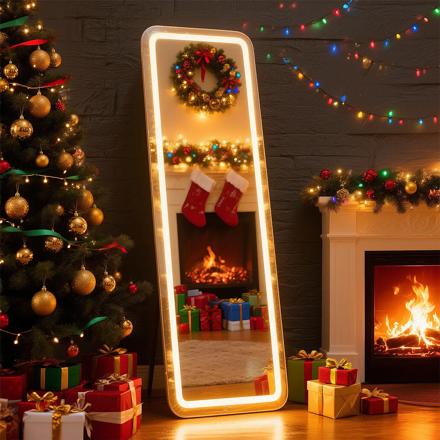 Illuminated Full Length Floor Mirror - LED Lights, Dimming & Color Options, Sturdy Aluminum Frame Stand Mirror for Makeup, Try-On Haul, House Decor, Girl Room Aesthetic Decor, Illuminated Mirror,home essentials