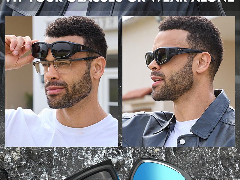 Fashion Polarized Fit Over Sunglasses for Men, UV400 Protection, Rectangle Lightweight Wrap Around Shades For Men ST0070 SpringStatements