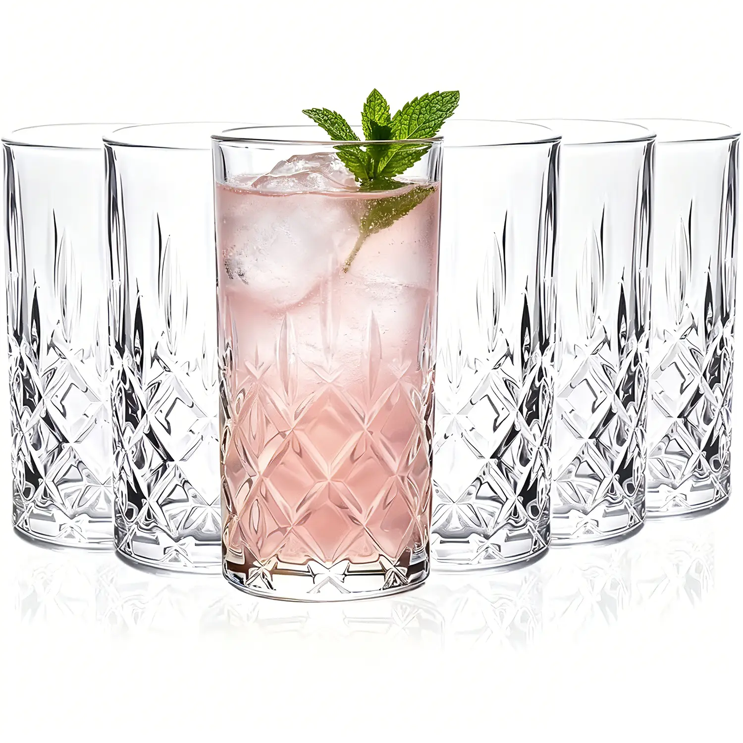 6-Pack Highball Glasses, 14 oz Drinking Glass Set, Crystal Tall Glass Cups Drinkware Glassware for Drinks, Water, Beer, Juice, Soda, Cocktail, Tom Collins Bar Glassware