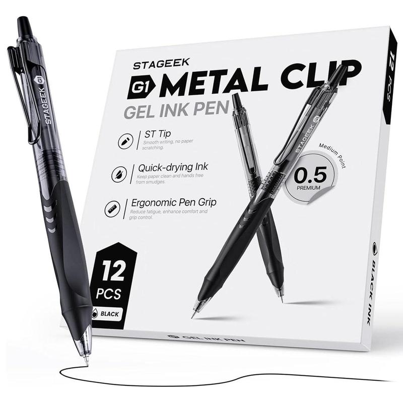 STAGEEK 12/24 Pack Black Gel Pens, Quick Dry Black Ink Pens, 0.5mm Fine Point Retractable Smooth Writing Pens for Journaling, Writing, Business Gel Pen for Office School & Home Supplies(Black,Blue)