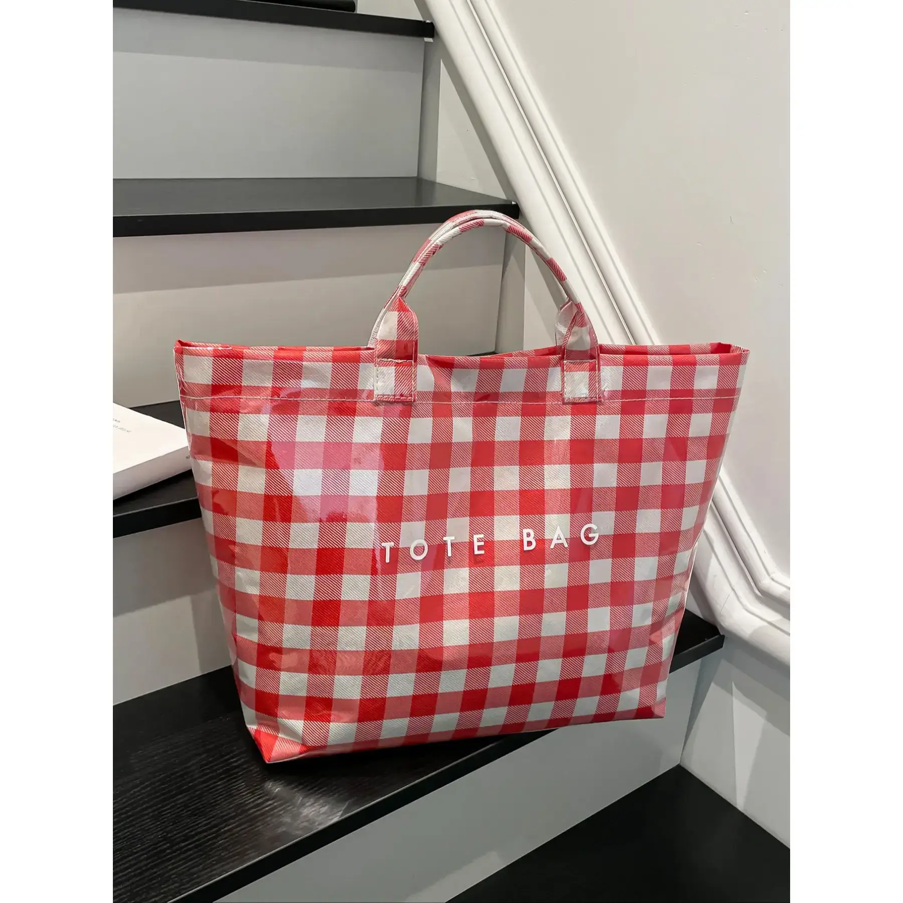 Plaid Casual Tote Bag, Women's Large Capacity Handbag, Waterproof PVC Shopping Bag, Versatile Shoulder Bag for Commuting and Travel Plaid Casual Tote Bag, Women's Large Capacity Handbag, Waterproof PVC Shopping Bag, Versatile Shoulder Bag for Commuting and Travel