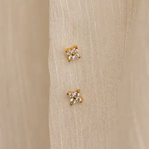 Diamond Ivy Flower Studs by Caitlyn Minimalist - Dainty Floral Stud Earrings in Gold & Silver - Wedding Jewelry - Bridal Shower Gift