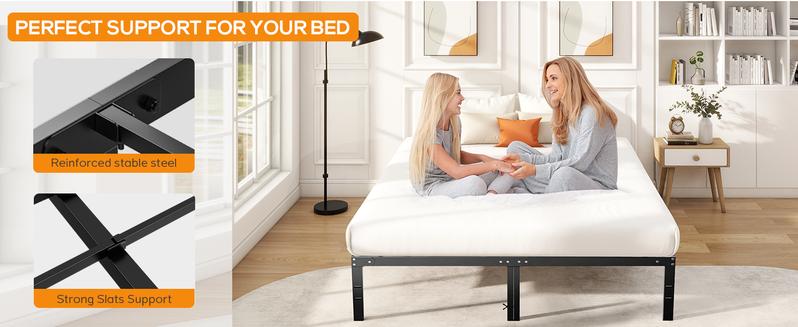 Bed Frame - Heavy Duty Metal Platform Bed Frames Queen Size with Storage Space Under Frame, 14 Inches, Sturdy Steel Slat Support, No Box Spring Needed