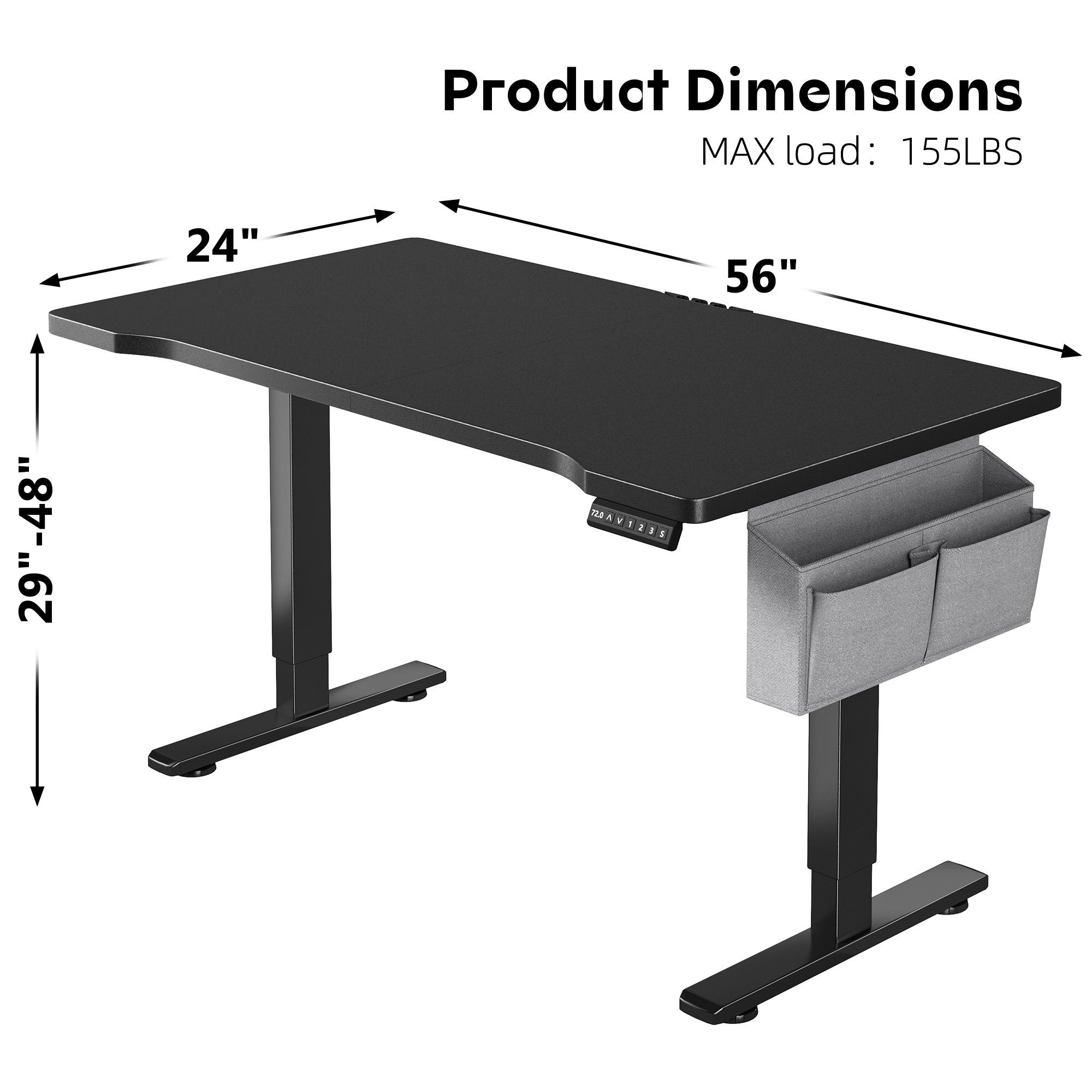 【Smart Memory Height】Raybee Electric Standing Gaming Desk with LED 56'' Sit Stand Up Desk Adjustable Height 3 Memory Preset Computer Home Office Desk with Side Pocket