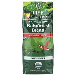 Life Extension 100% Organic Coffee, Rainforest Blend, Whole Bean, 12 oz (340 g)