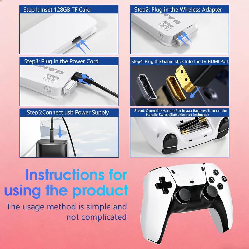 40000+ Classic Games 2026 All-New M15 Retro Gaming Stick Pro 128GB 4K Game Console 23 Emulators Dual 2.4G Wireless Controllers Plug and Play Portable for TV Monitor Projector