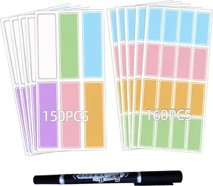 Assorted Colors Waterproof Removable Labels - 310PCS with Pen Adhesive Name Label Stickers for Water Bottles,Baby Daycare,Kids School Supplies,Home Office Organization Svance