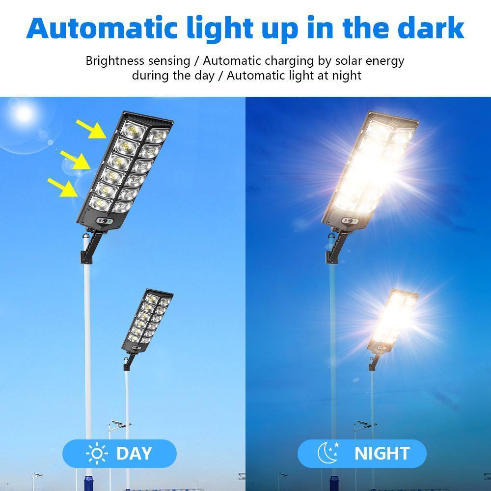 Solar Street Lights Outdoor Solar Lights Waterproof, LED Wide Angle Lamp with Motion Sensor Commercial Lighting Dusk to Dawn, for Parking Lot, Yard