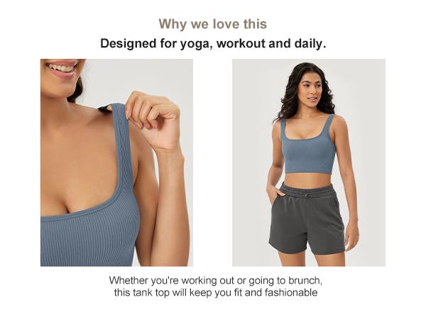 ODODOS 3-Pack Seamless Square Neck Crop Tank for Women Ribbed Knit Soft Low Back Cropped Tops