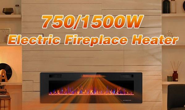 R.W.FLAME Electric Fireplace Inserts, in-Wall Recessed & Wall Mounted 750/1500W Heater, Touch Screen, Remote Control with Timer, Adjustable Flame Color and Speed, 30"~68", Black