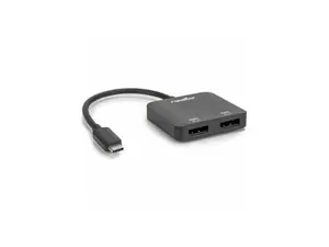 Rocstor USB-C to Dual DisplayPort Adapter - 4K/60Hz - 1 x USB Type C - Male - 2 x DisplayPort 1.4 Digital Audio/Video - Female - 3840 x 2160 Supported - Black - 1
