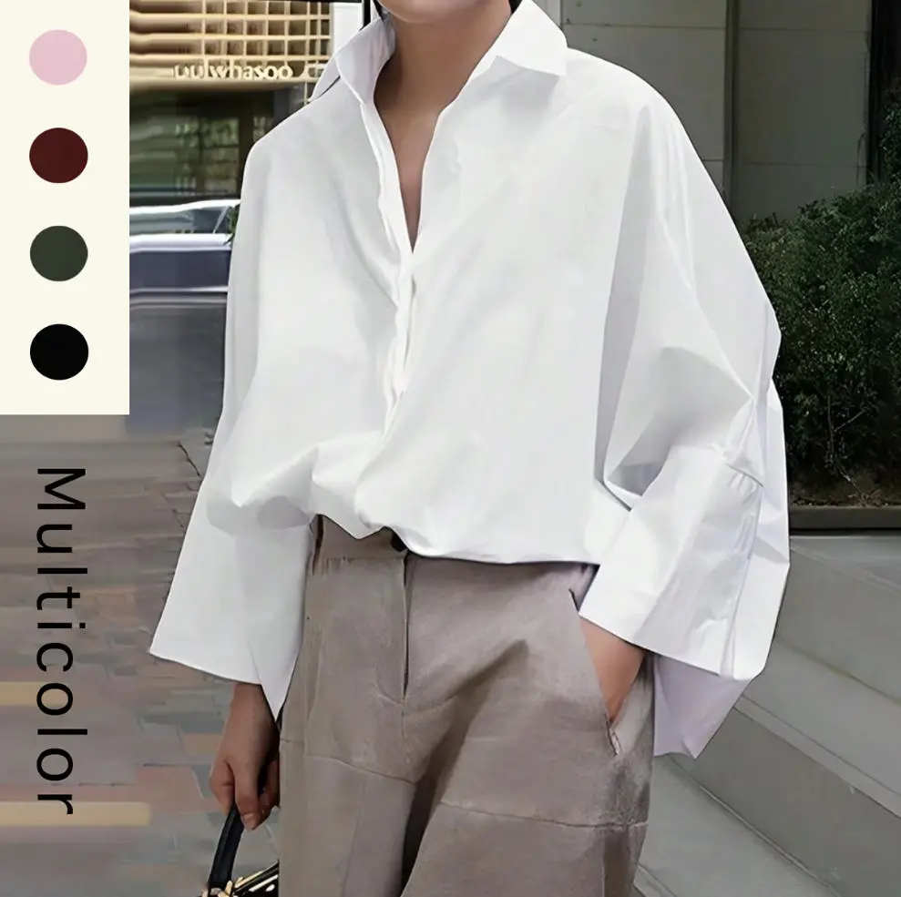 UOOZEE Tops for Women, Solid Long Sleeve Oversized Collared Blouse, Chic Polyester Shirt for Business Casual Office Outfits, Jeans, Women's Fashion, Polyester Clothes, Fashion Apparel, Minimalist, Stylish Women's Wear