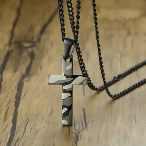 316L Stainless Steel Army Camouflage Cross Pendant Necklace - 60cm