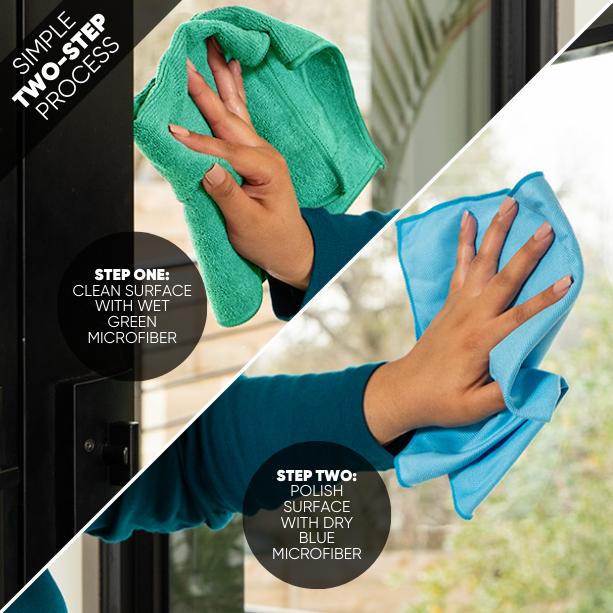 Claro Microfiber Glass Cleaning Cloths (8 Pack) – 2-Step Streak-Free System for Windows, Mirrors & Stainless Steel | Just Add Water, No Chemicals