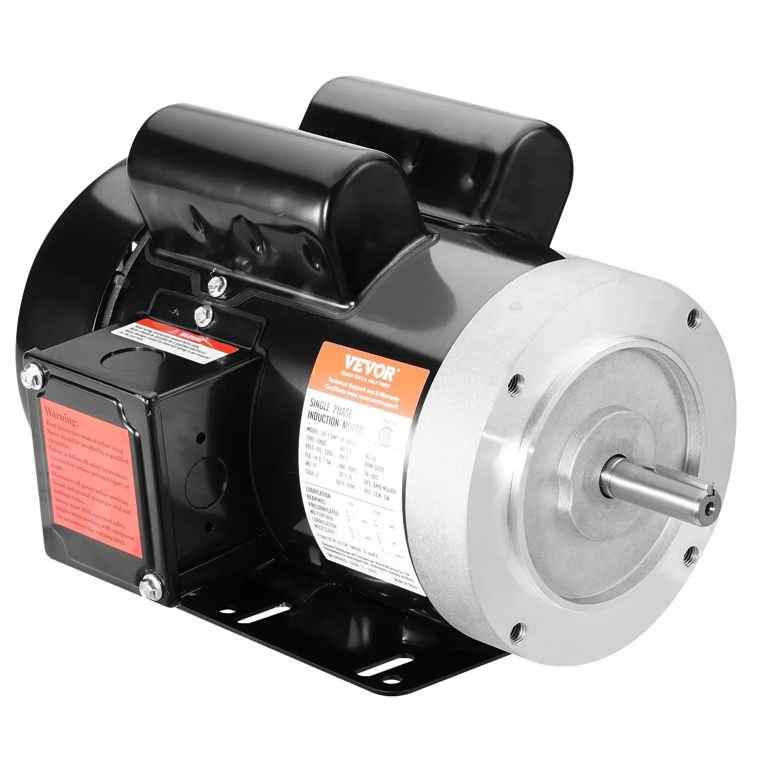 【Summerfinds】VEVOR 1.5 HP Rolled Steel Heavy-Duty Frame AC Electric Motor, 3450 rpm, 115V/230V 60Hz, 56C Frame, Single Phase, 5/8" Keyed Shaft, Dual CW/CCW Rotation, CSA Tested, for Agricultural Machinery, DIY Projects, General Equipment, AC Power Supply