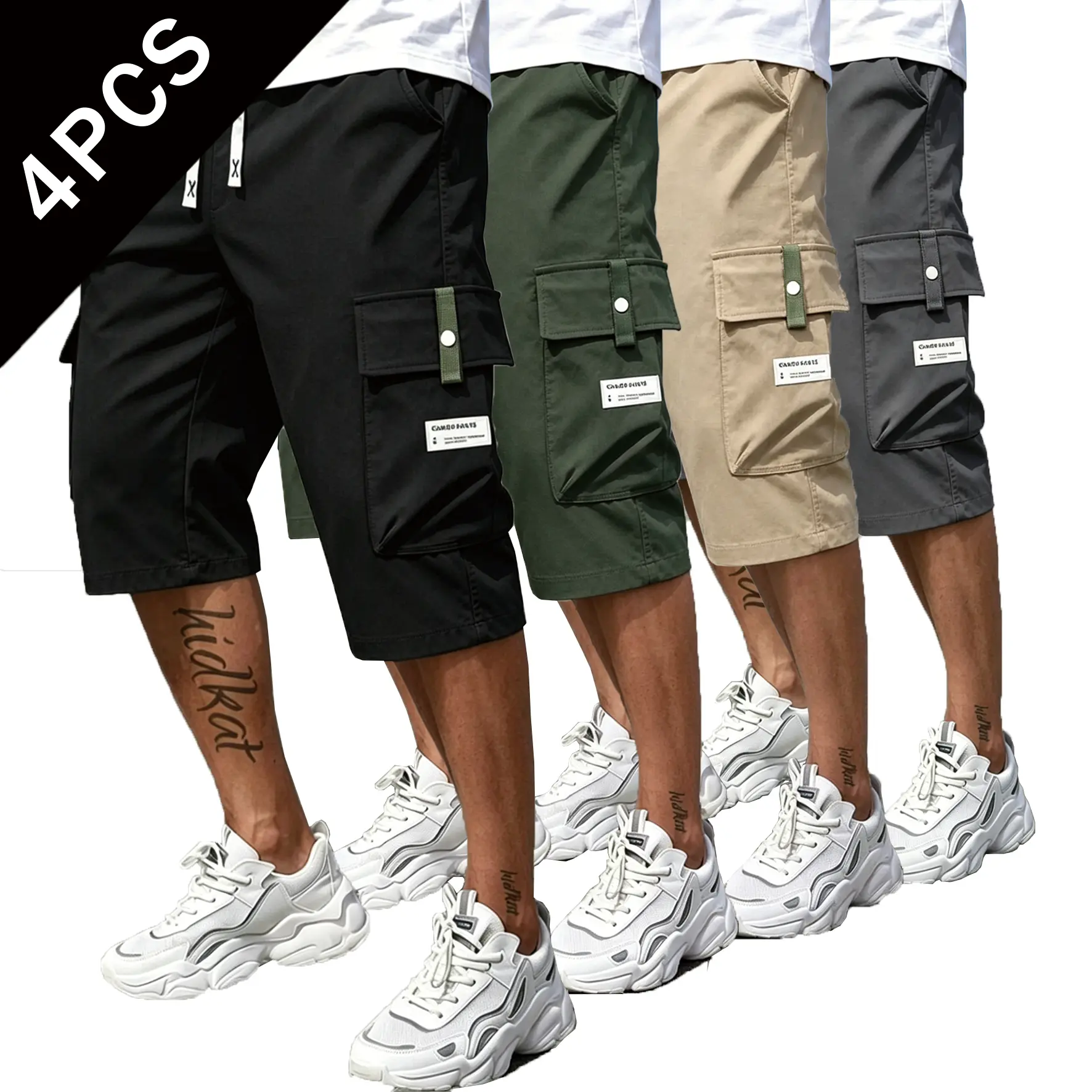 Men's Fashion Tactical Cargo Shorts (1-4 Pack) - Lightweight, Breathable, Loose Straight Leg Outdoor Clothes with Multi-Size Options, Multiple Pockets for Camping, Hiking, Drawstring Activewear, Men’s Clothes