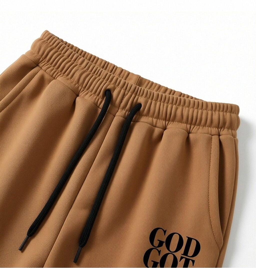 Men's 2-piece faith-themed athletic set, featuring "GODGOTME" printed hoodie & drawstring elastic waist pants, made from soft and comfortable fabric, suitable for everyday wear, street style, and casual outfits