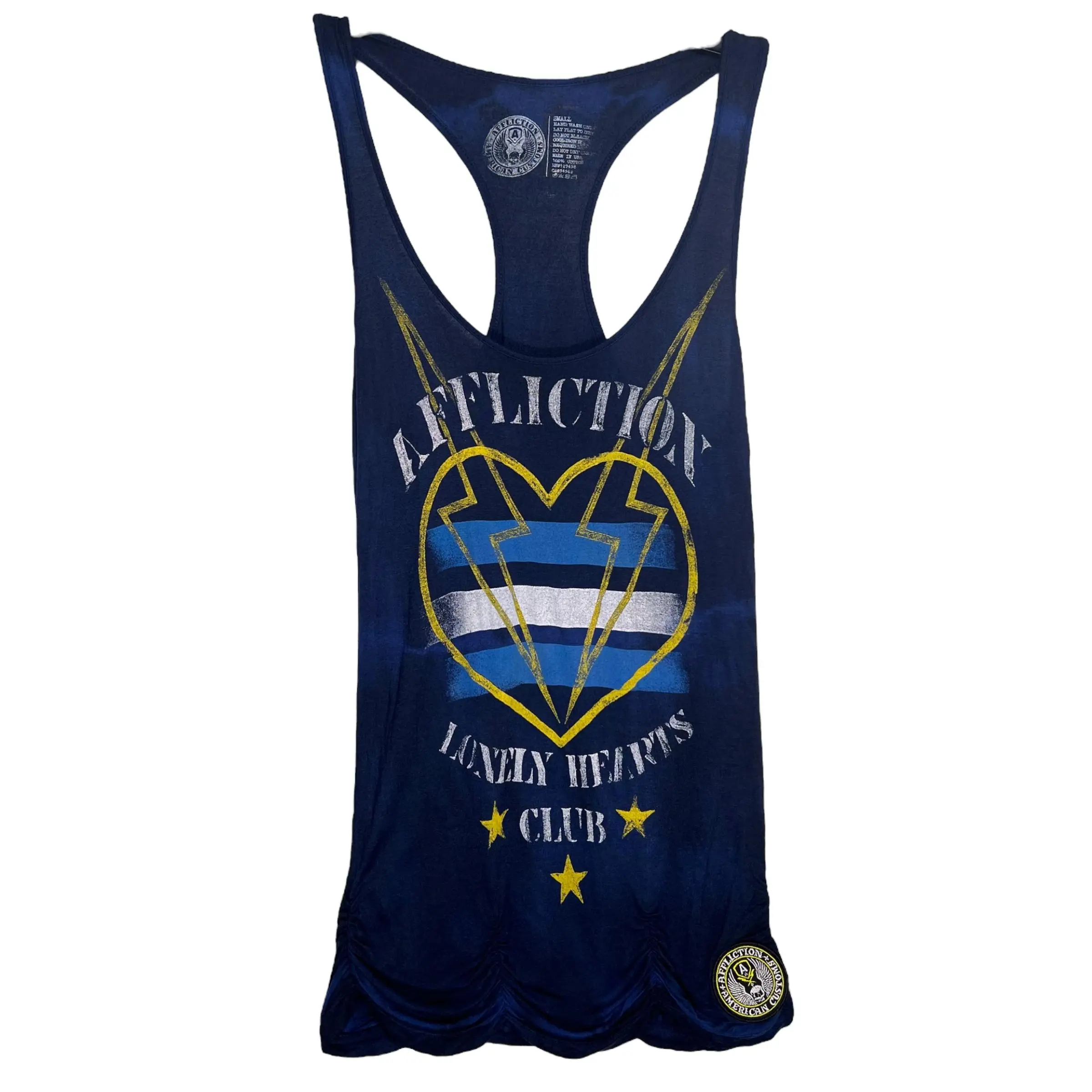 Affliction Women's Heart Breakers Becca Soft Cotton Graphic Tank Top - Navy Blue, Sleeveless, 100% Cotton, Made in USA, Casual Wear, Pull-On Closure, All Seasons, Fitted, Refer to Sizing Chart, M, Machine Washable, Slim-Fitting, Pull-On Close