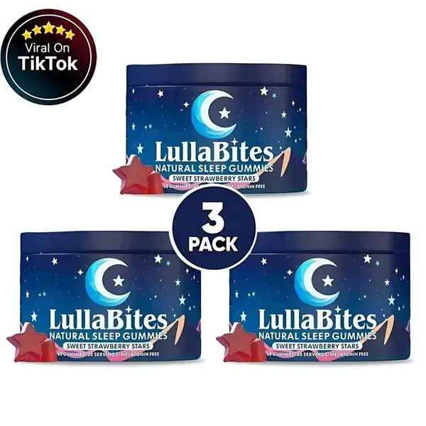【3 PACK】LullaBites Melatonin-Free Sleep Gummies - Sweet Strawberry Stars Flavor, 30 Servings, Natural Nighttime Wellness Support Supplement