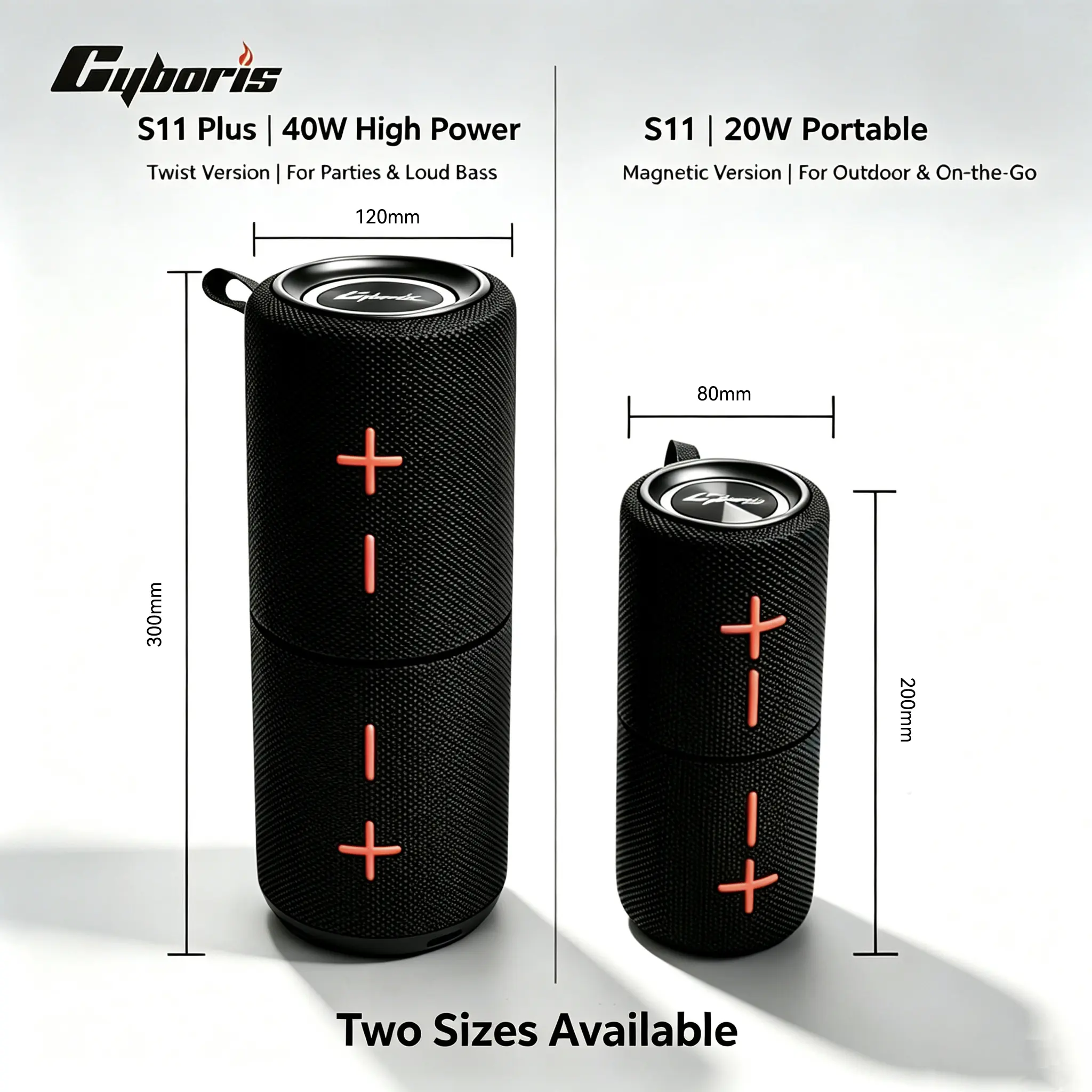 CYBORIS S11 Plus/S11 2 in 1 Bluetooth Speaker 40W/20W High Volume Stereo IPX6 Waterproof 24 Hours Play Time Bluetooth V5.3 Connectable for Smartphones & More bluetooth speaker subwoofers Audio Magnetic  SummerWins  DealsForYouDays