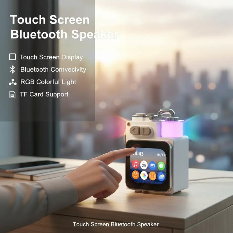 YLW GAMINJA Touch Screen Display App BT Smart Speaker With RGB Light Alarm Message TF Card Mini Portable Metal Wireless Speaker Adjustable Rotatable Electronic Audio Compact Audio Compact